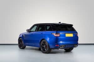Range Rover Sport SVR -Estoril Blue back view Range Rover Sport Hire Estoril Blue Hire