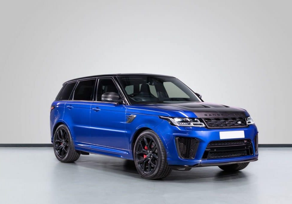 Range Rover Sport SVR -Estoril Blue side front view range rover sport hire